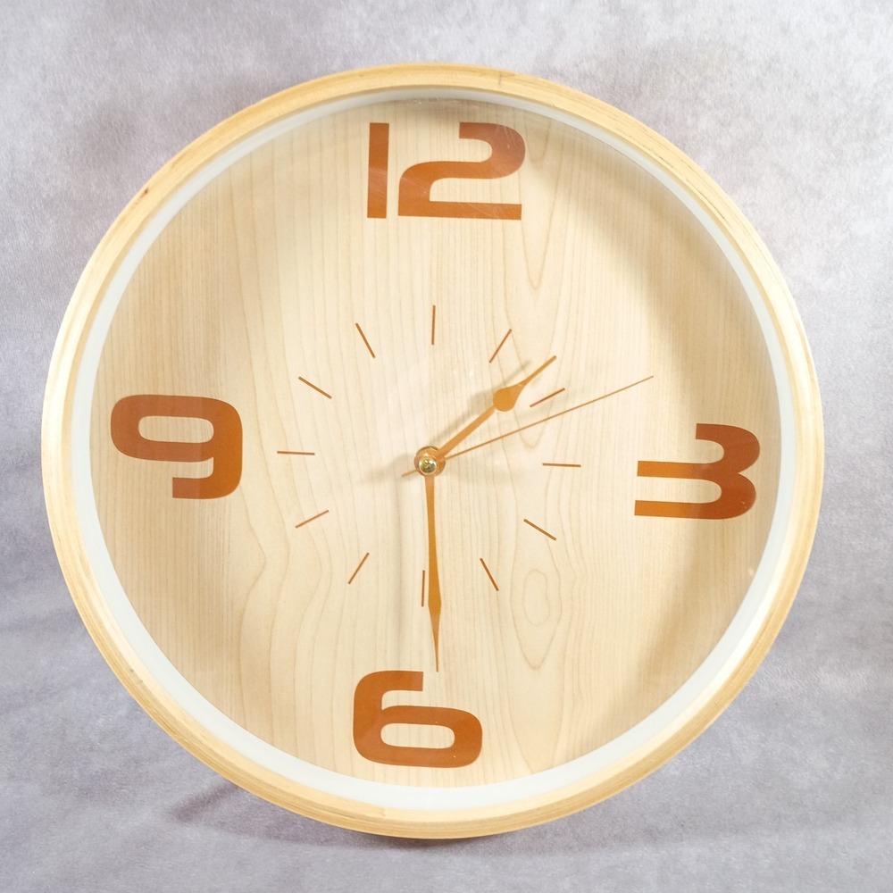 Minimalist‎ Wooden Wall Clock – 12 3/8" Round Natural Woodgrain Design